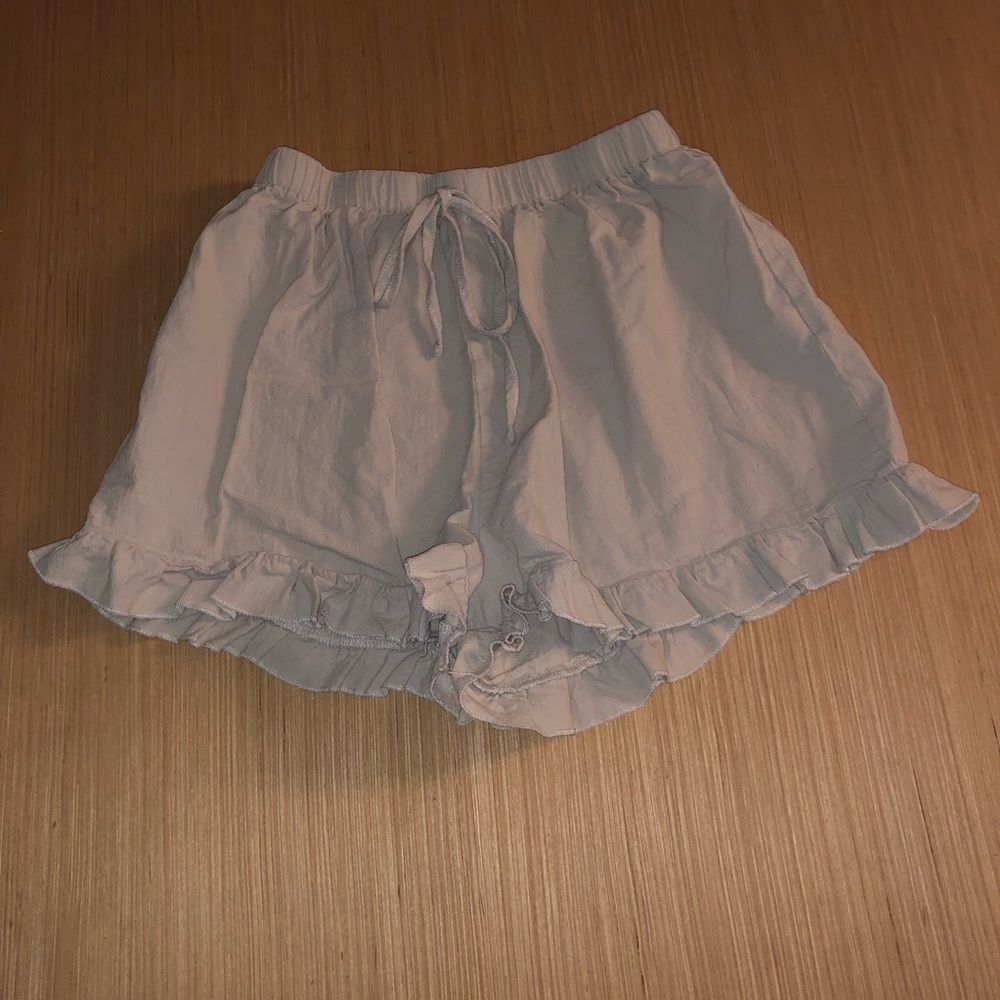 Tan Ruffle Hem Shorts - Picture 2 of 6